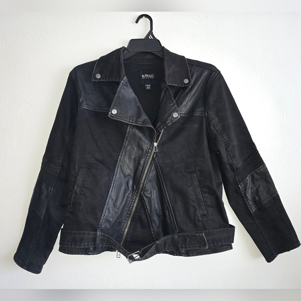 Buffalo David Bitton‎ Black Denim & Faux Leather Jacket Size XL